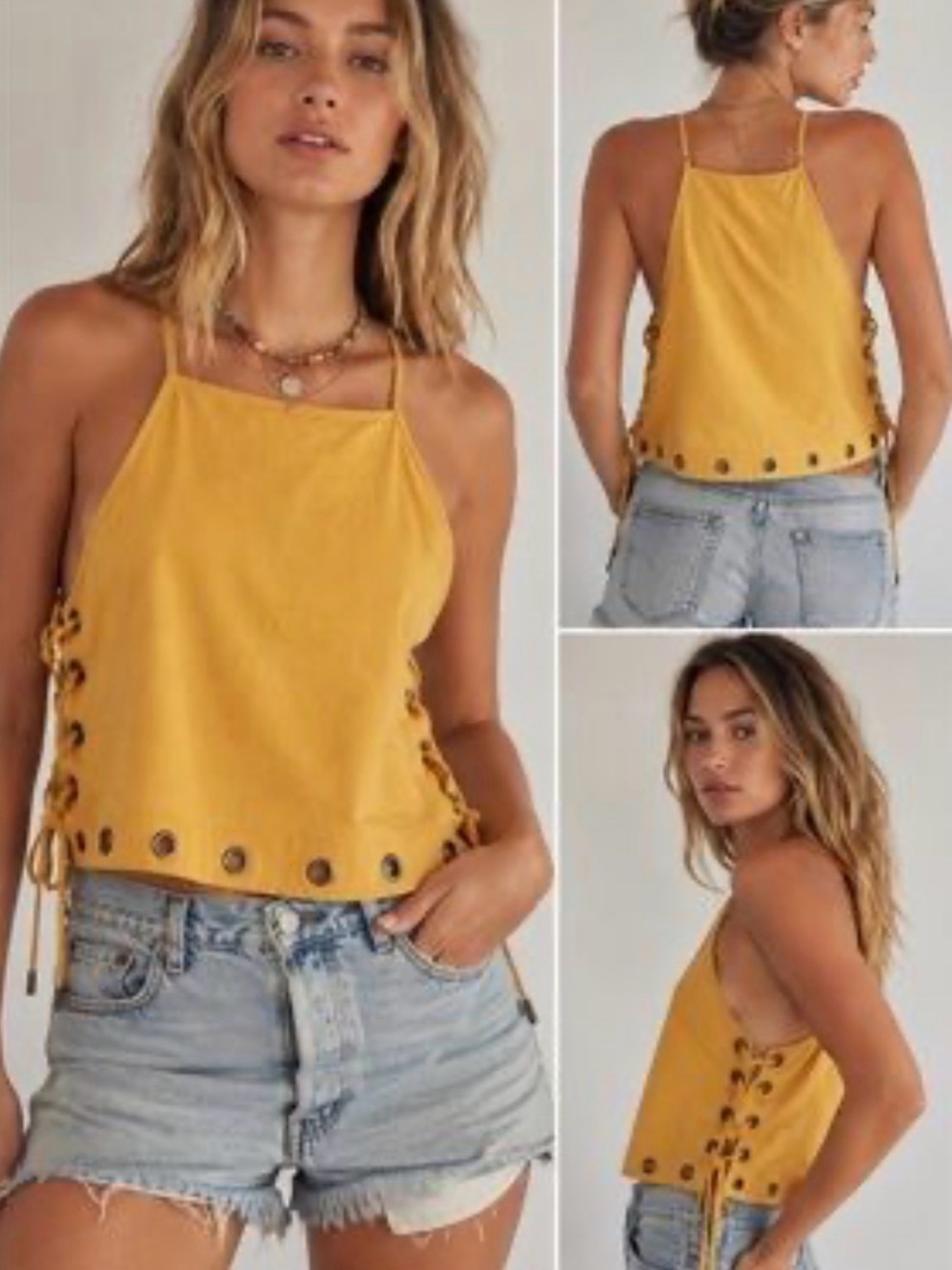 Free People “City Fever Grommet Tank” in Yellow